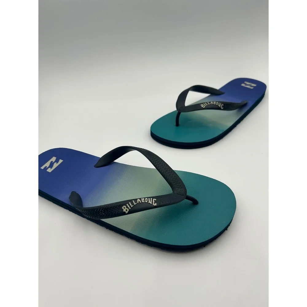 Billabong Mens 10-12 Blue Teal Ombre Gradient Flip Flop Sandals Beach Thong Shoe